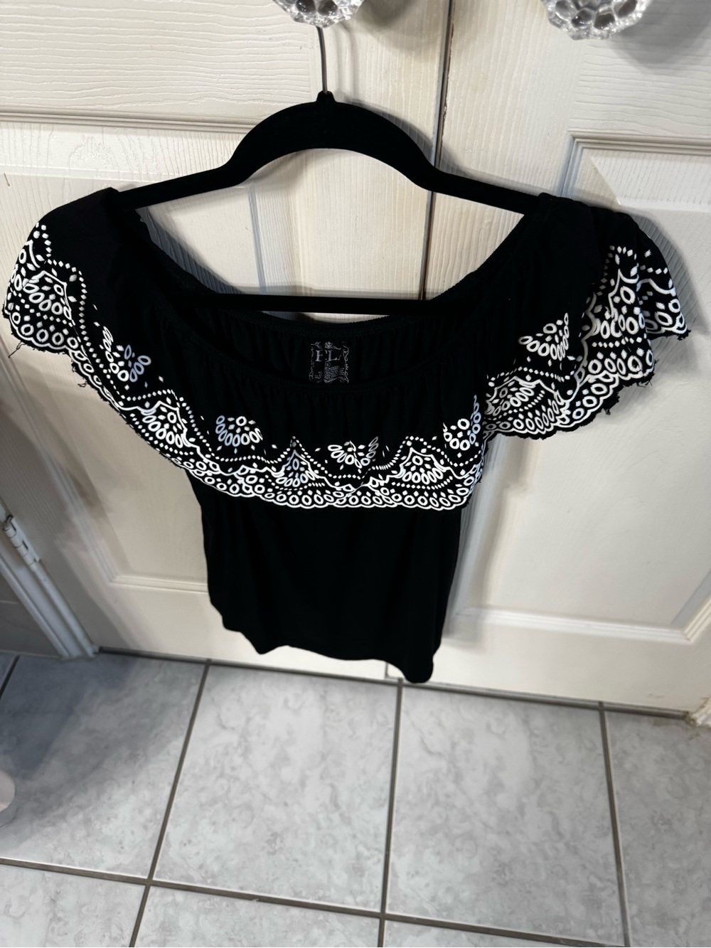 Black Off-the-Shoulder Embroidered Women's Tunic